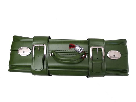 Oldtimer Reisekoffer antik Lederkoffer Vintage grün creme 50er 60er 70er jahre