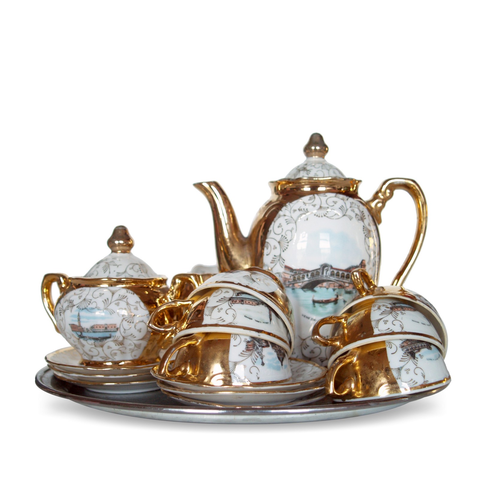 Porzellan Kaffeeservice Mocca-Service Bavaria Venedig antikes Vintage Bavaria Kaffee-Set Porzellan vergoldet