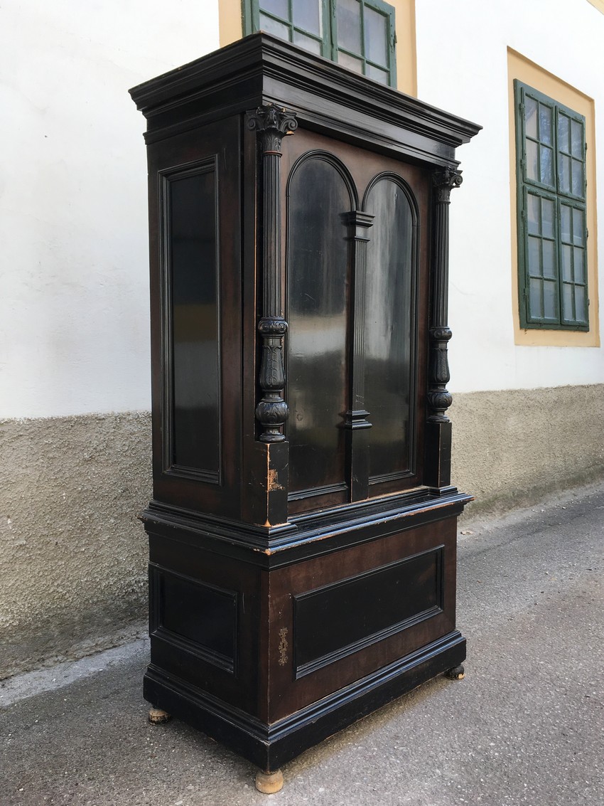 Schrank Vintage Bücherschrank antik Gründerzeit Vollholz