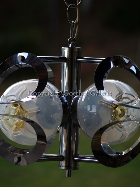 Hängelampe Luster Retro 70er-Jahre Leuchter Chrom Glas Mazzega