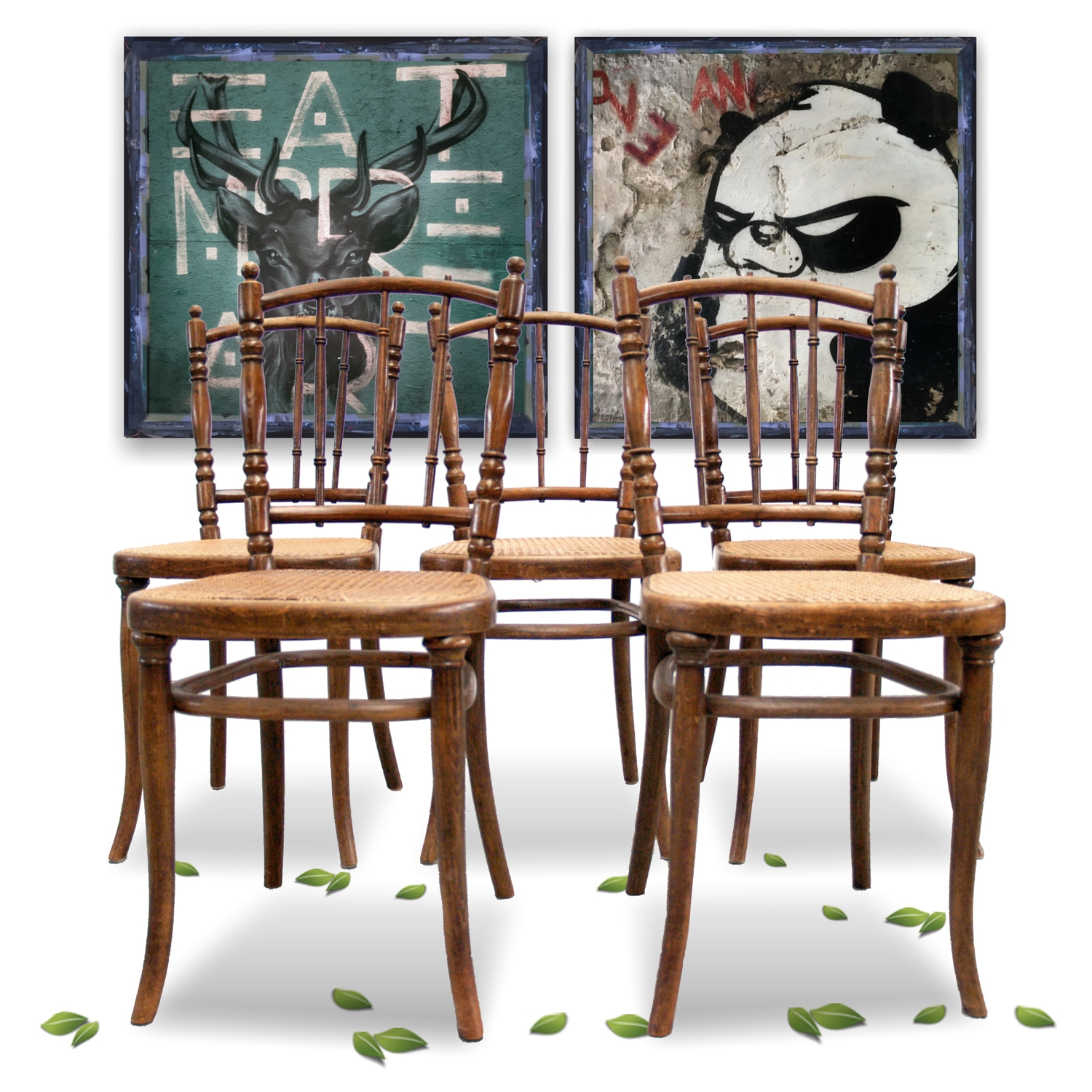 Thonet Stühle Sessel Set Wiener Geflecht antik