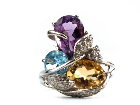 Ring 925 Silber Edelstein Schmuck Cocktailring Multicolor handgefertigt