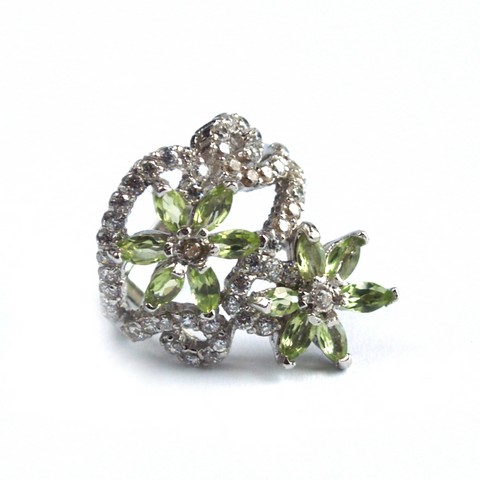 Ring 925 Silber Schmuck natürlicher Peridot und Zirkonia, handgefertigt! 