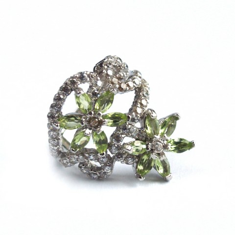 Ring 925 Silber Schmuck natürlicher Peridot und Zirkonia, handgefertigt!