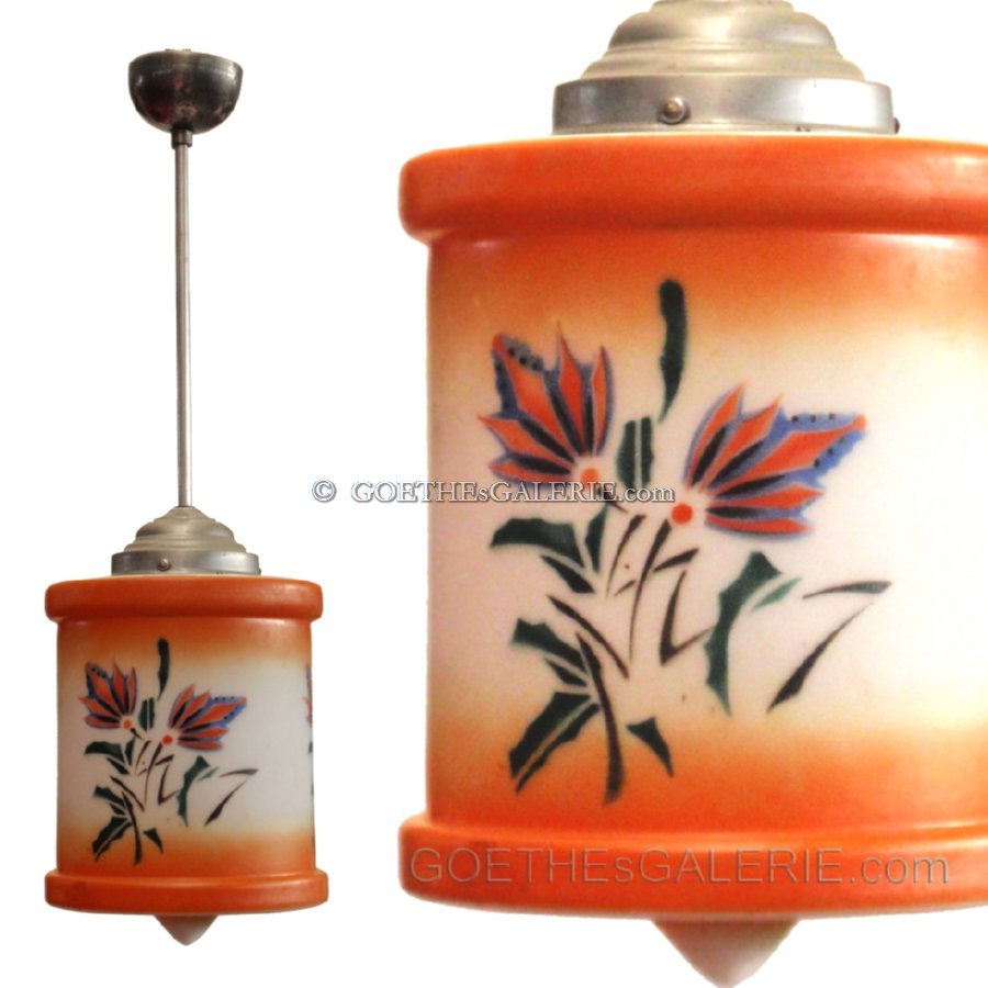 Artdeco Spritzlack Midcentury Luster Lampe orange Glas Luster