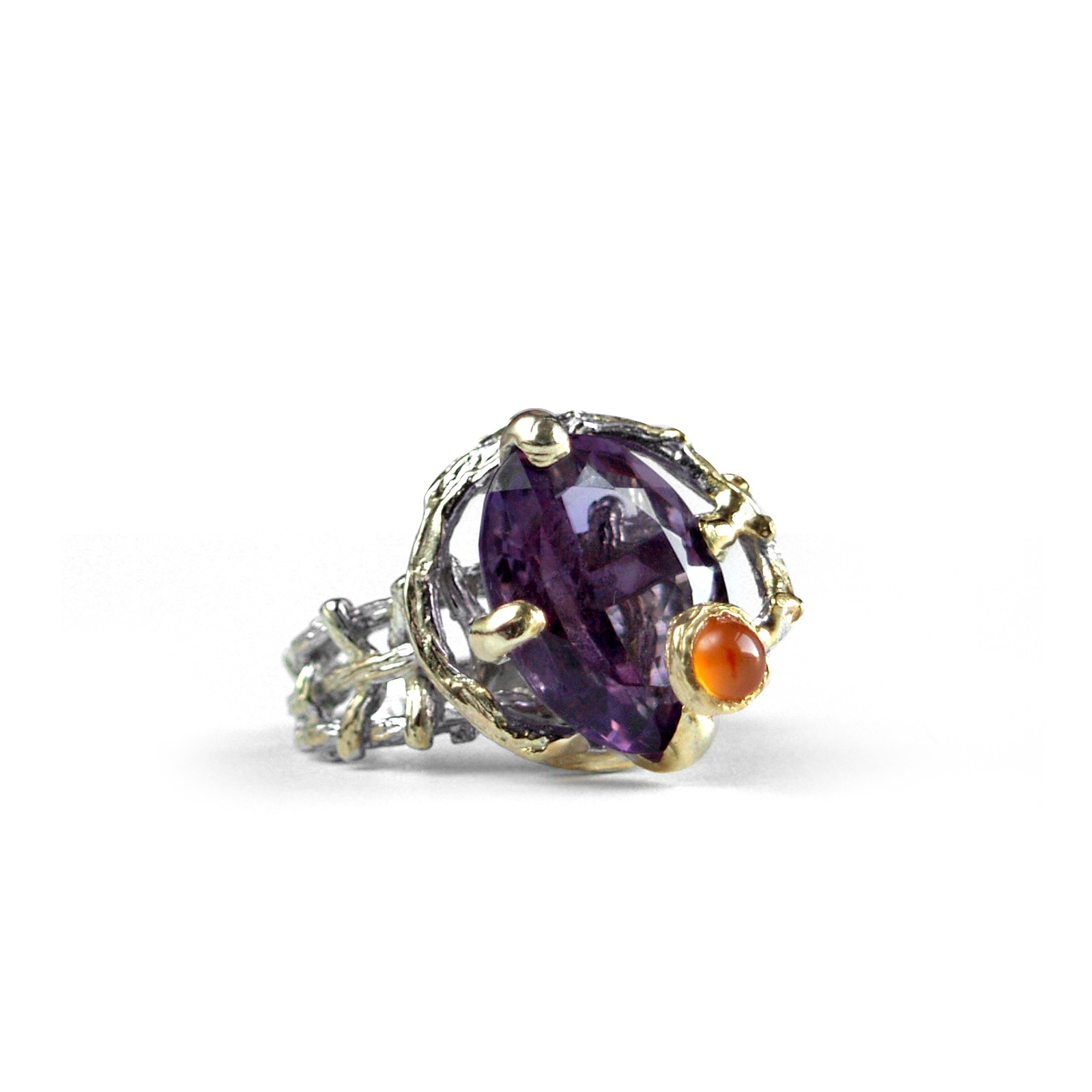 Ring 925 Silber zierlich großer Amethyst Karneol