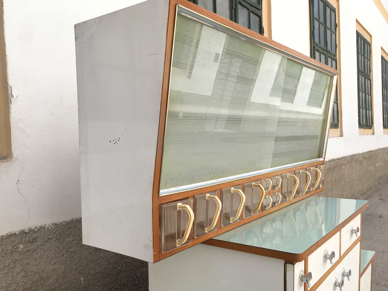 Küchenschrank Vintage Schütten Küche Regal Vitrine Pastell 50er-Jahre 60er-Jahre