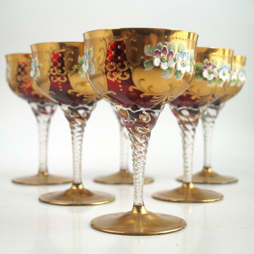 Bleikristall Gläser Böhmen gold Blumen