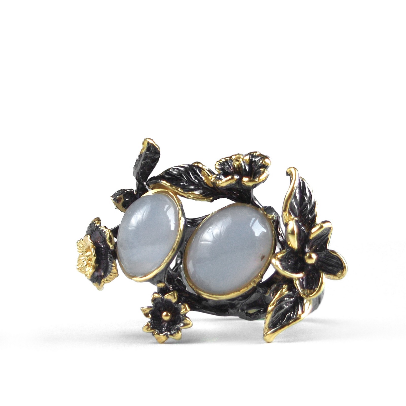 Ring 925 Silber Edelstein Chalzedon floral handgefertigt