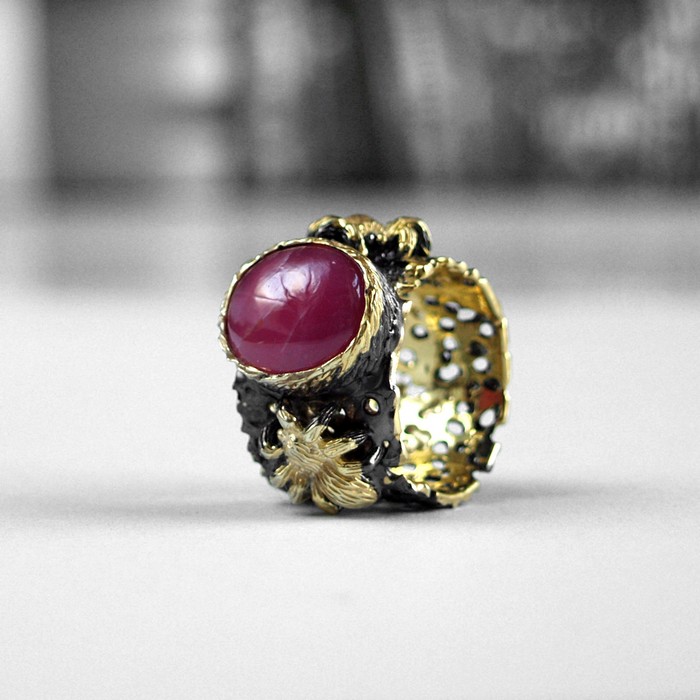 Ring 925 Silber Handarbeit Rubin Edelstein "Spinne" handgefertigt