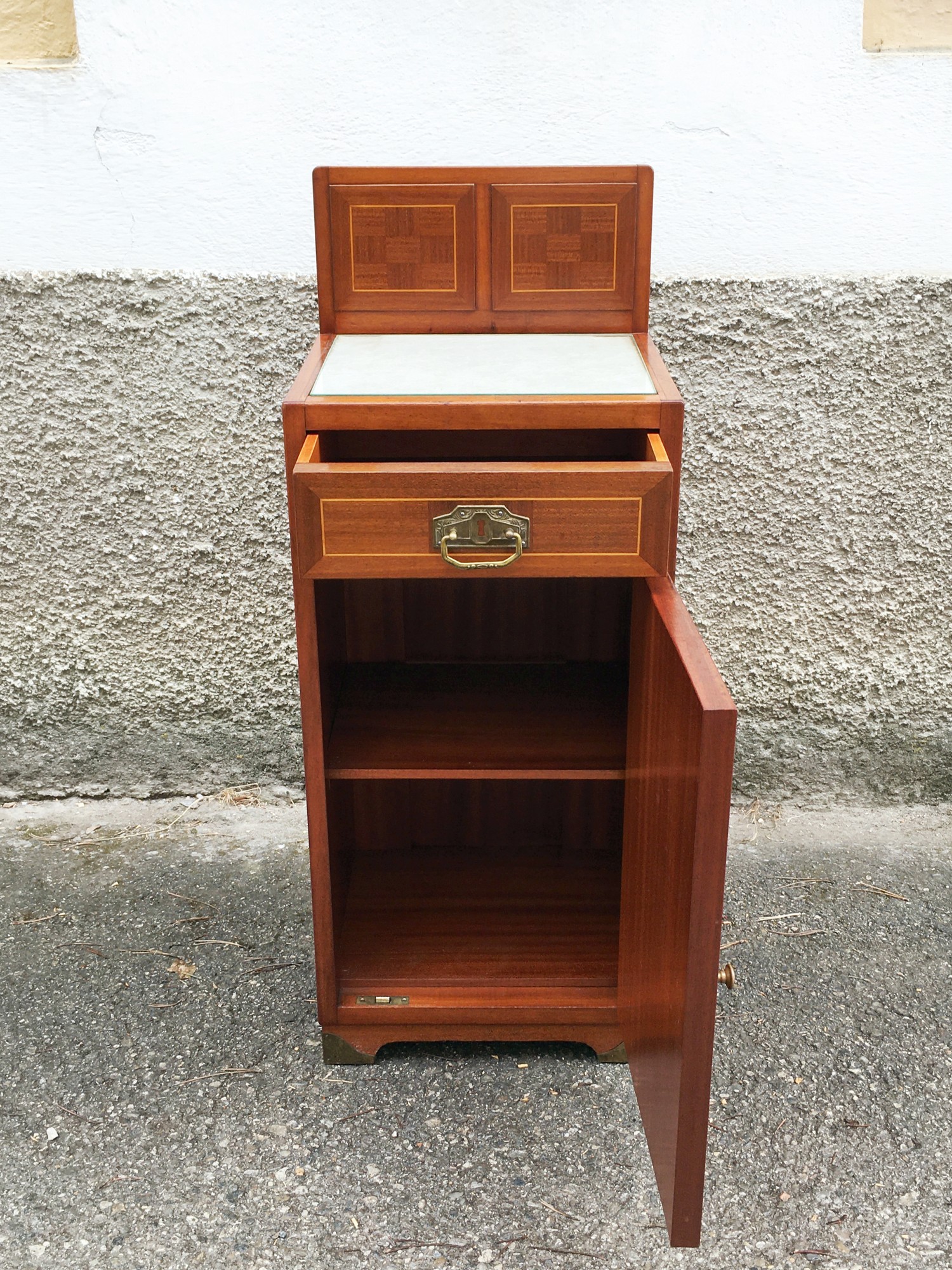 Nachtschrank Kommode Aufsatz Jugendstil Würfelfurnier antik