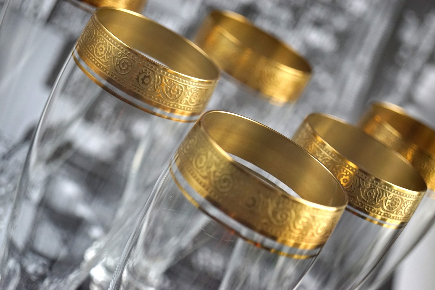 Sektgläser Goldrand Kristallgläser Champagnerflöten Theresienthal Vintage Bleikristall