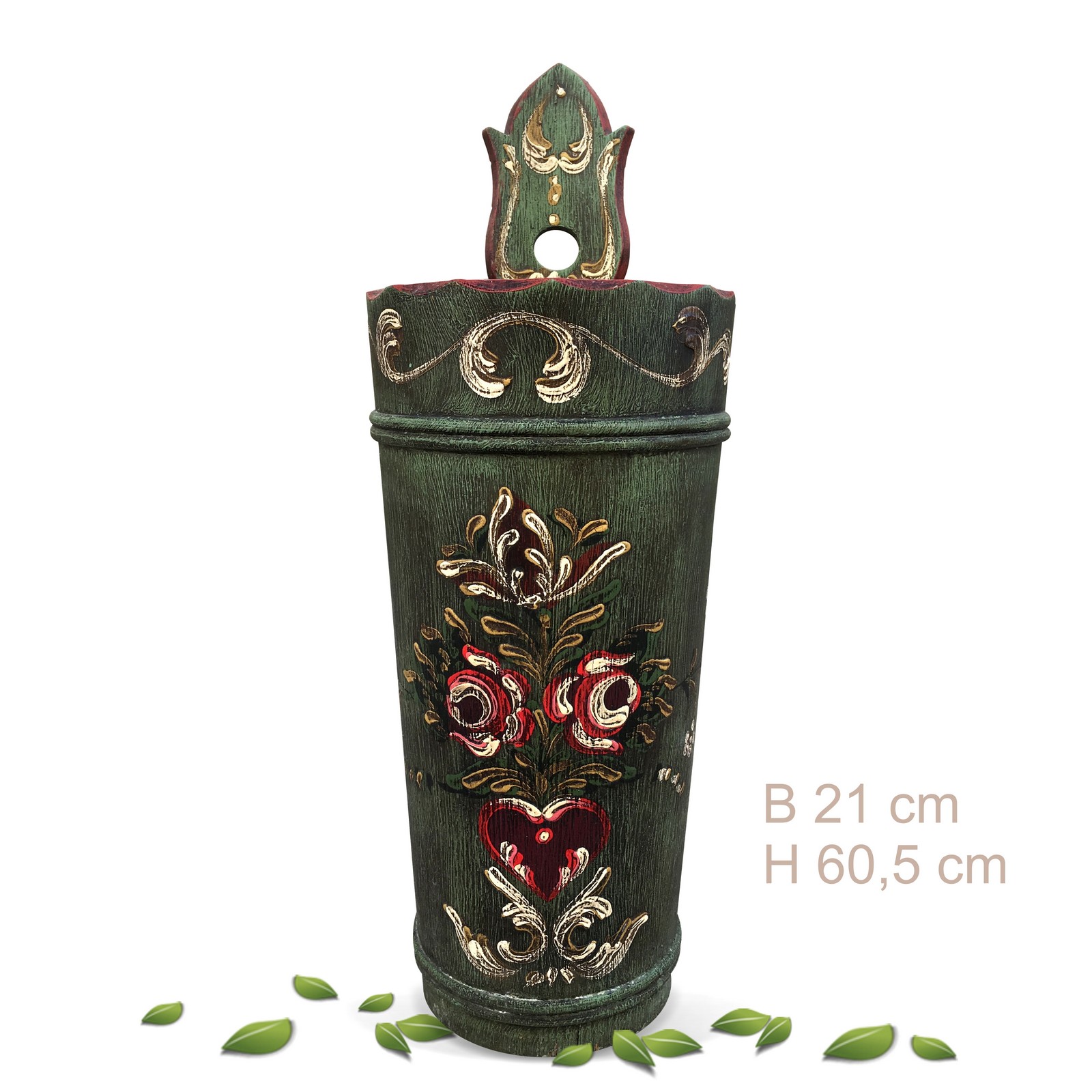 Schirmständer Voglauer grün Holz Butte handbemalt Bauernmöbel Schirmständer Bauernmalerei