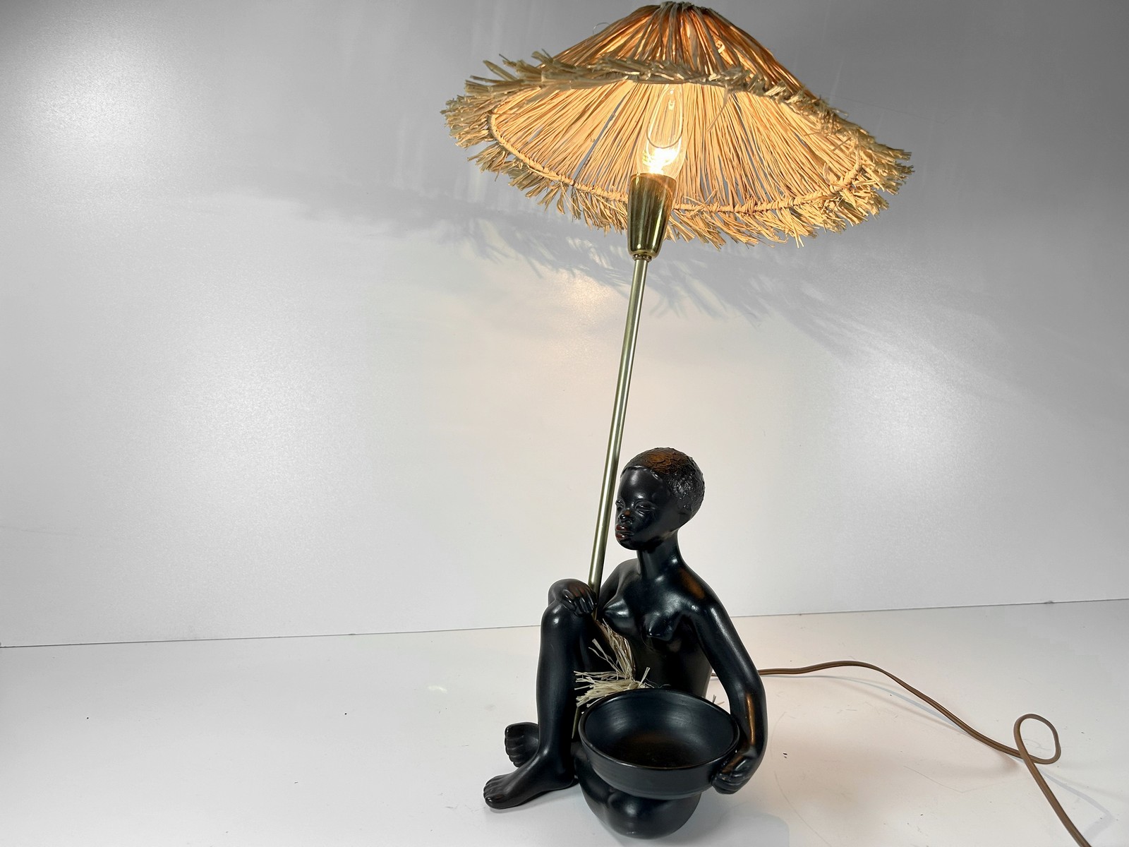 Gmundner Tischlampe Cortendorf Anzengruber Vintage African figurine Mid Century Design Original Austrian Ceramic