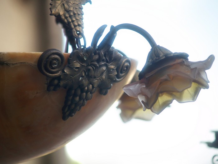 Antike Lampe Glasschale Messing Blumen