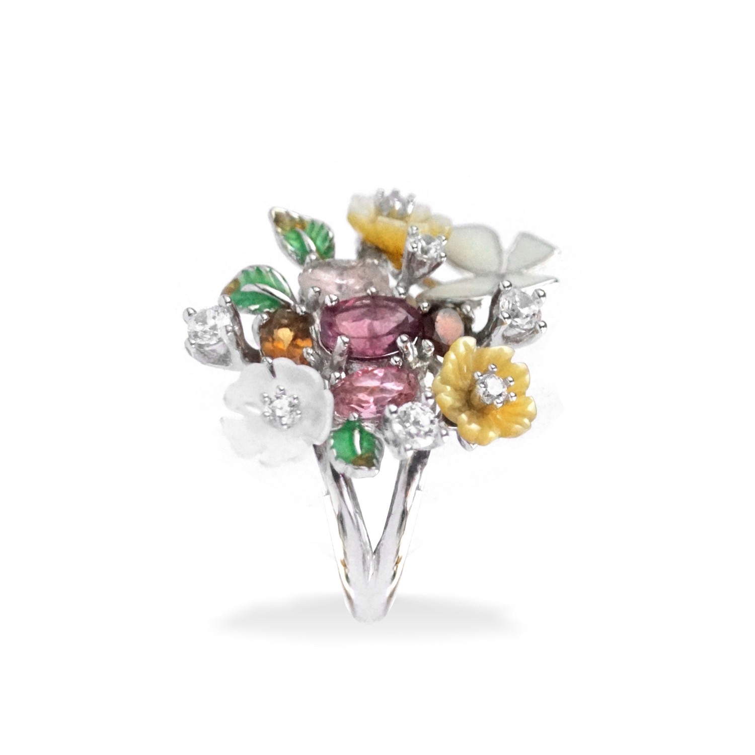 Ring 925 Silber Blüten Blumen Blätter Multicolor Edelsteine Ring 925 Silber Blüten Blumen Blätter Multicolor Edelsteine
