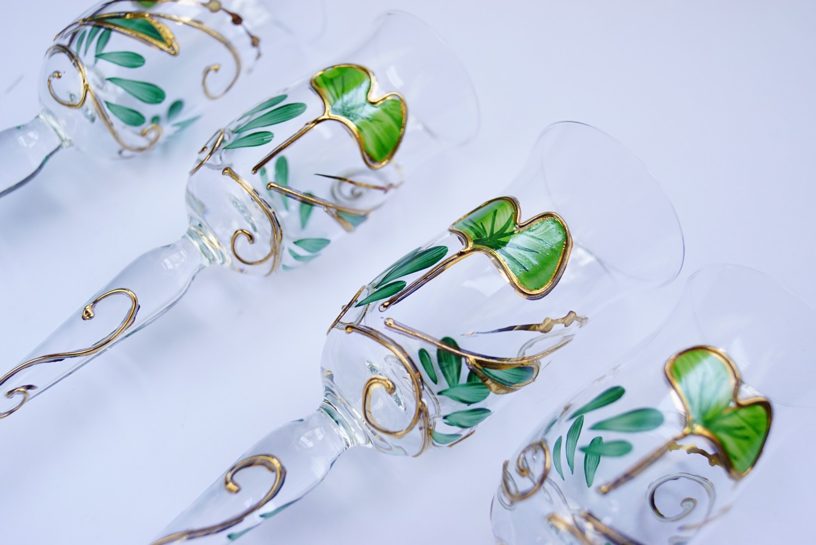 Nagel Kristallgläser grün gold Ginko