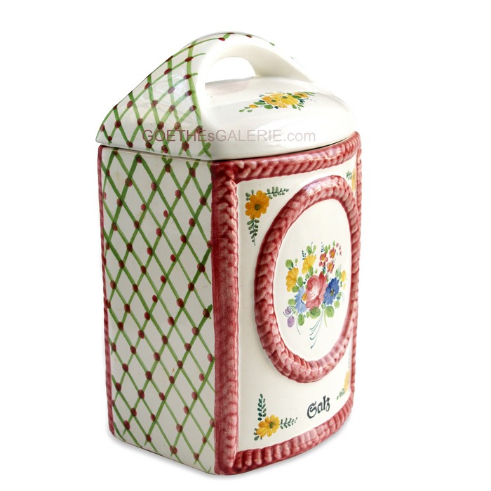 Gmundner Keramik große Vorratsdose grün Gitter rosa "Salz" Gmundner Vorratsdose