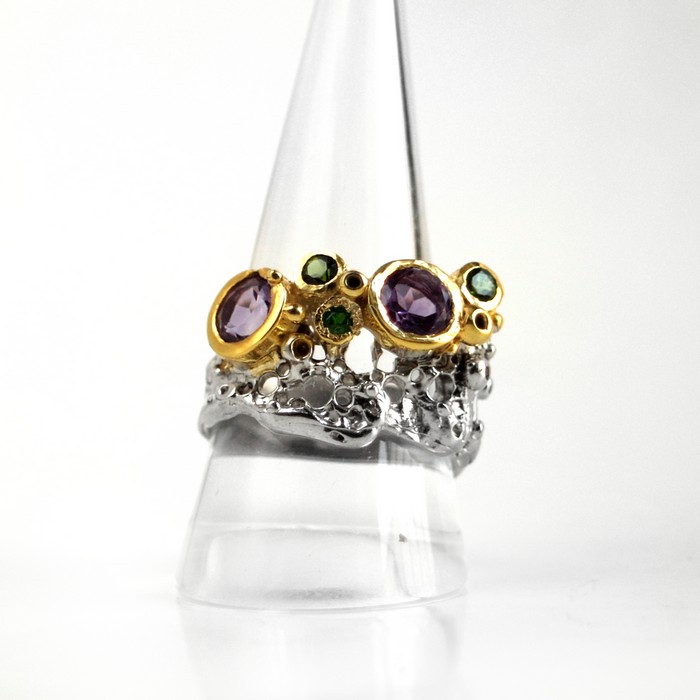 Ring 925 Silber Edelstein multicolor Chromdiopsid Schmuck handgefertigt