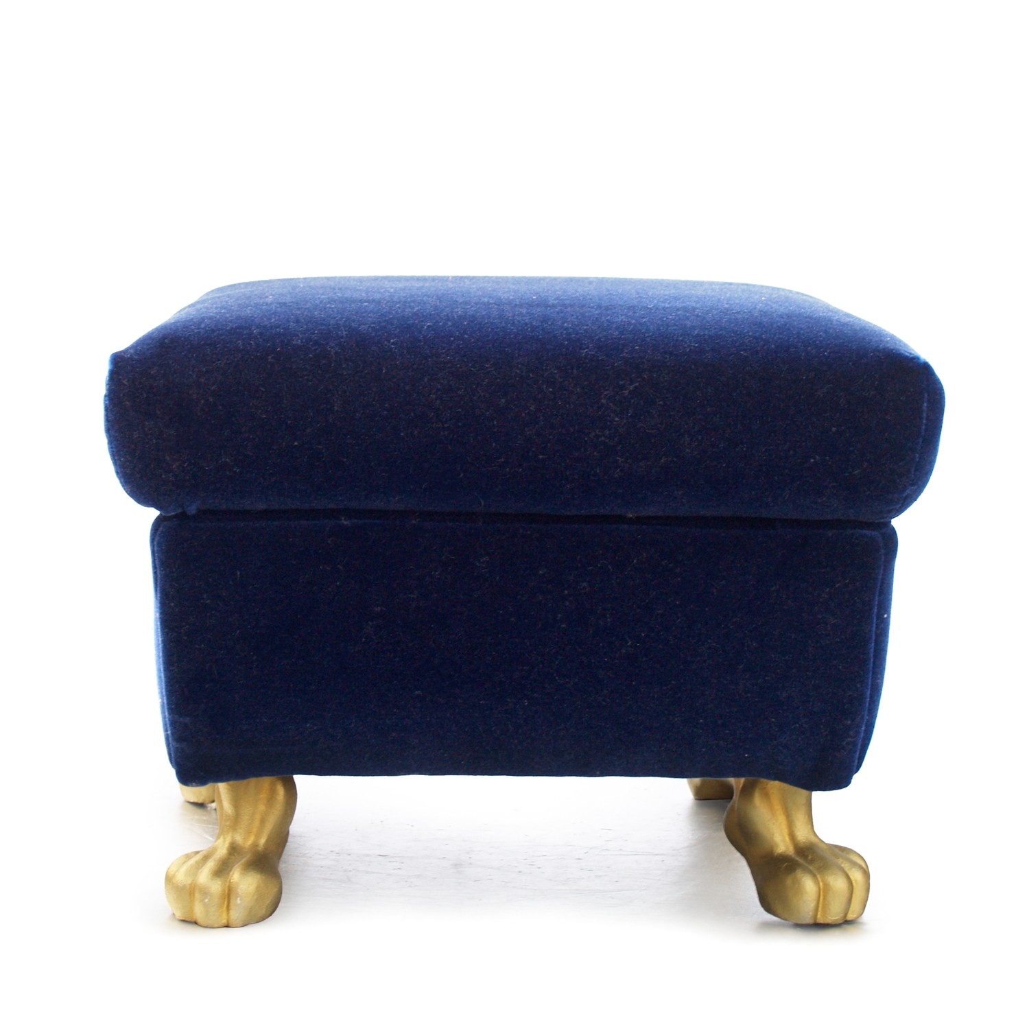 BRETZ Hocker Mohair blau Fußhocker mit Löwentatzen Sitzhocker Bretz Hocker