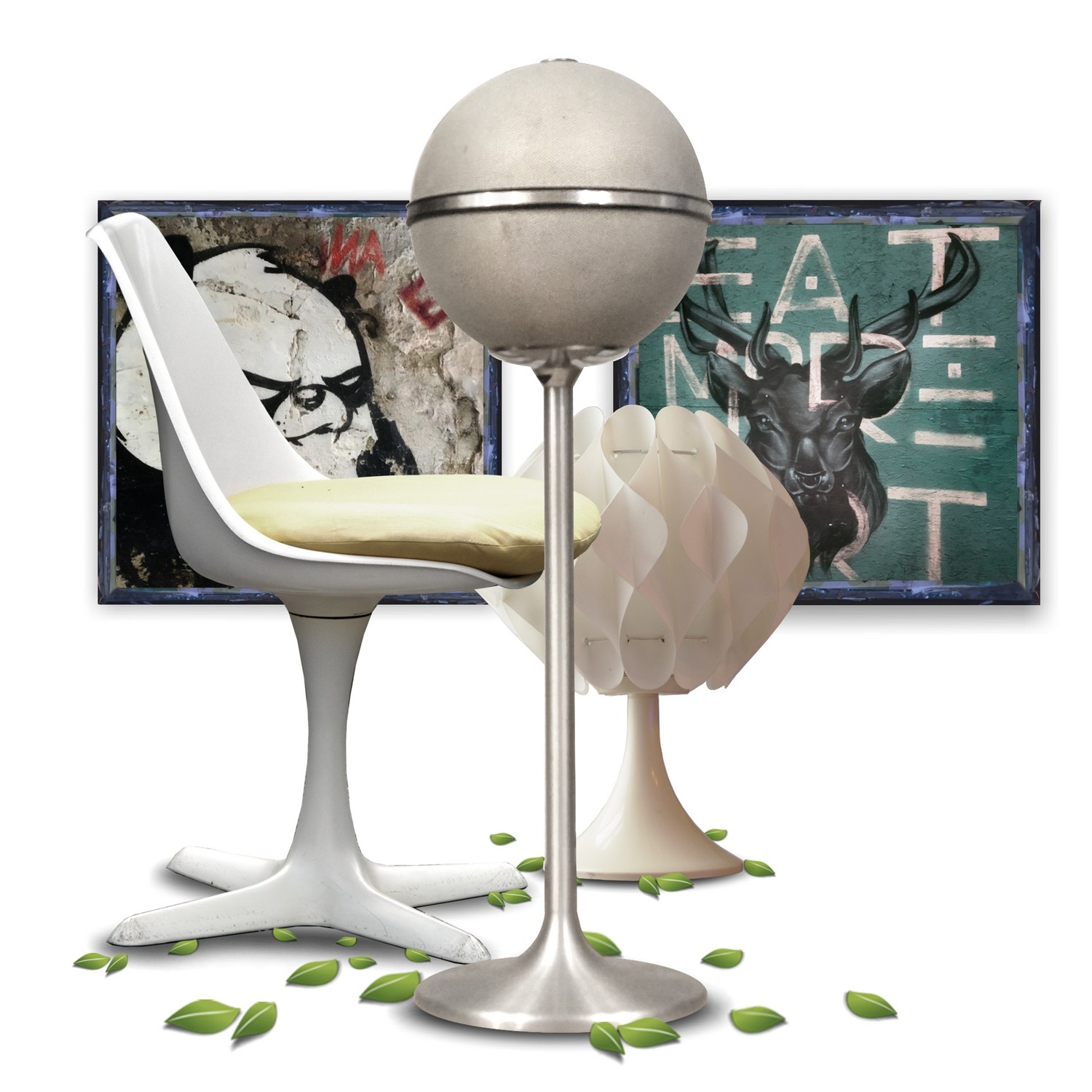 GRUNDIG AUDIORAMA retro Ball BOXEN 4000/5000 Kugellautsprecher Fernseher Verstärker Design 70er-Jahre silber chrom