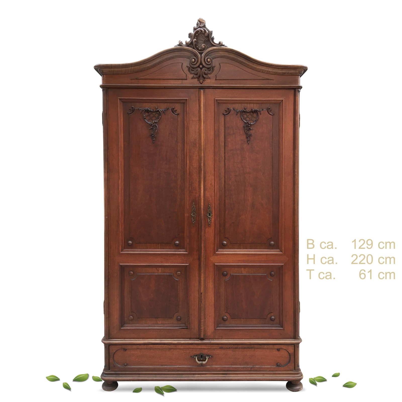 Historismus Kleiderschrank antik Schrank beschnitzt Nussholzfurnier Pfeifenbarock