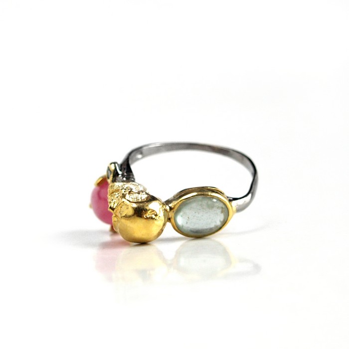 925 Silber Ring Totenkopf Rubin Unisex