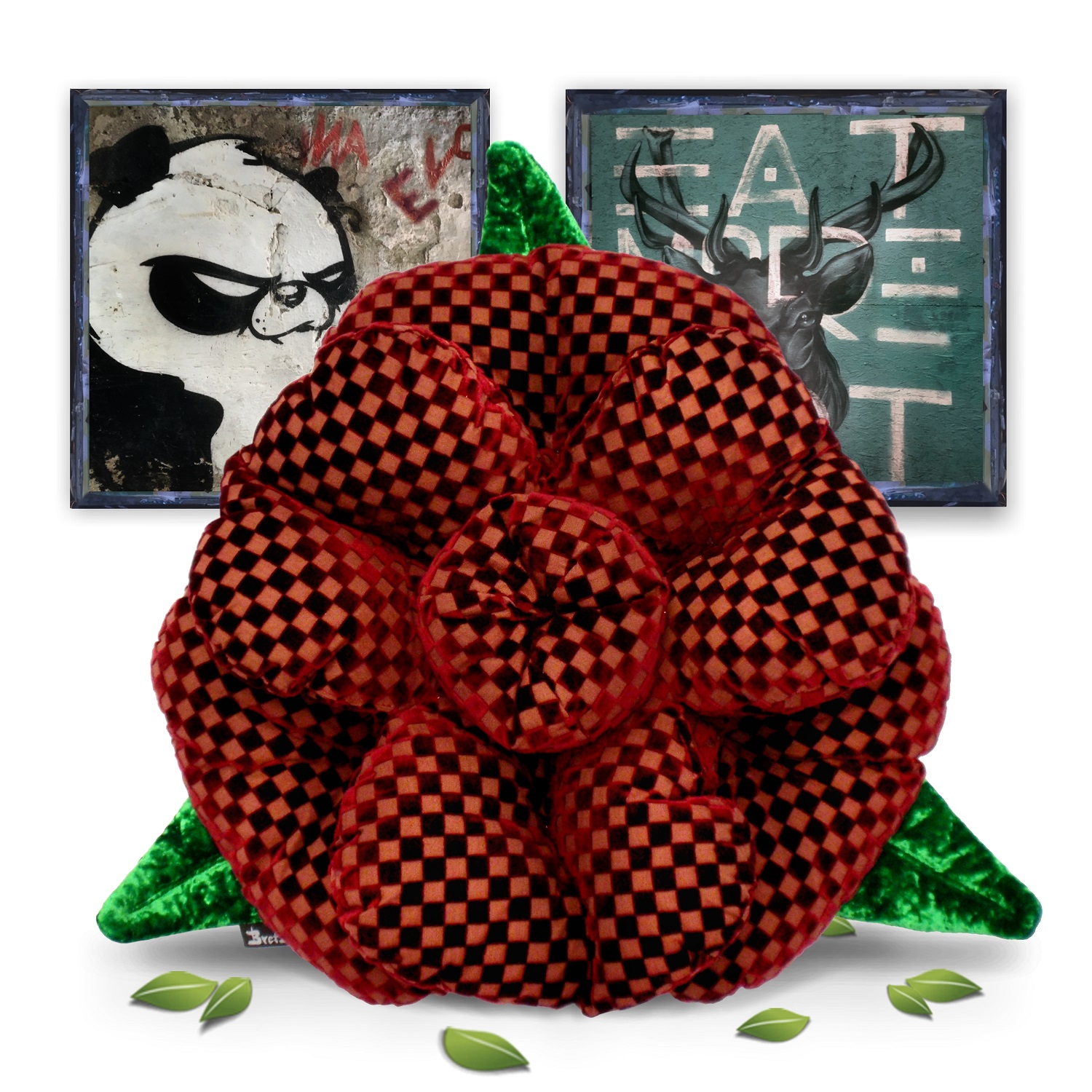 Bretz Cultsofa Rosenkissen Kissen Würfelmuster Bretz Rose Kissen fuer Sofa neuwertig rot grün