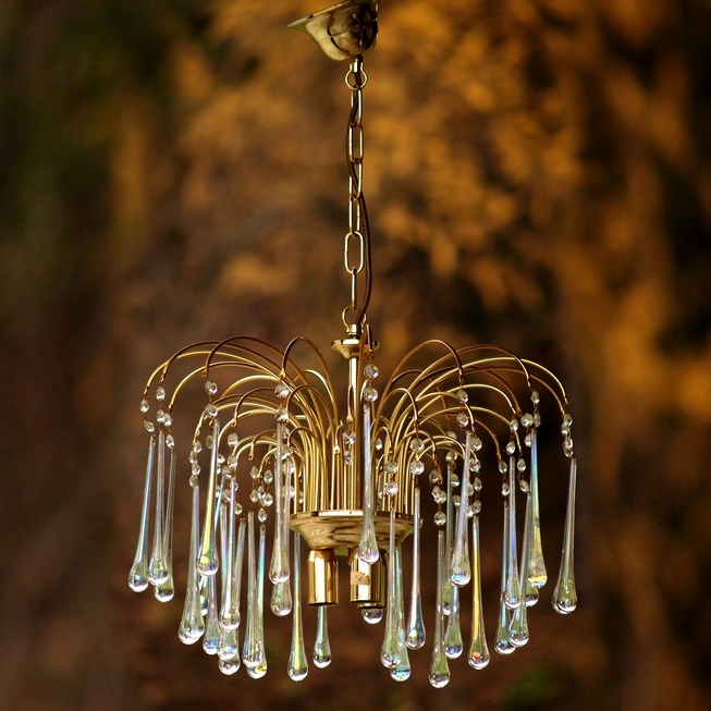 LEUCHTER Lampe MURANO Glas WASSERFALL Tropfen LUSTER Murano Glastropfen Luster Messing