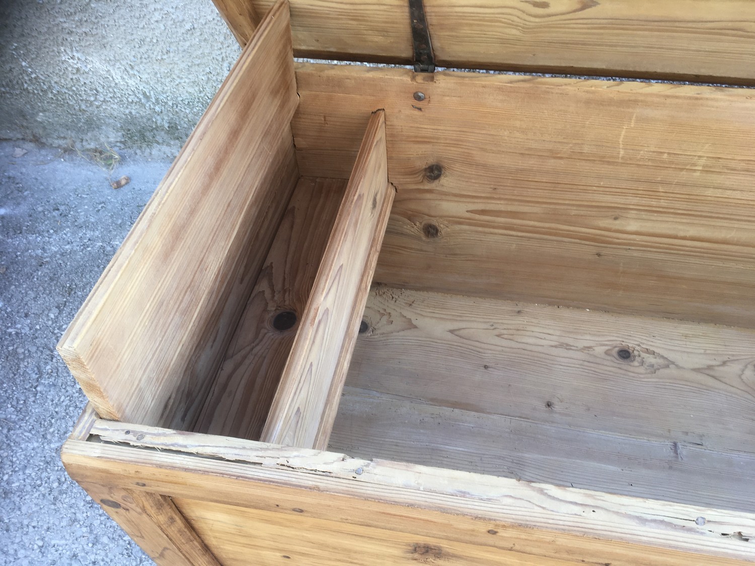 Truhe Landhaus Weichholz antik groß Flachdeckel Kiste groß