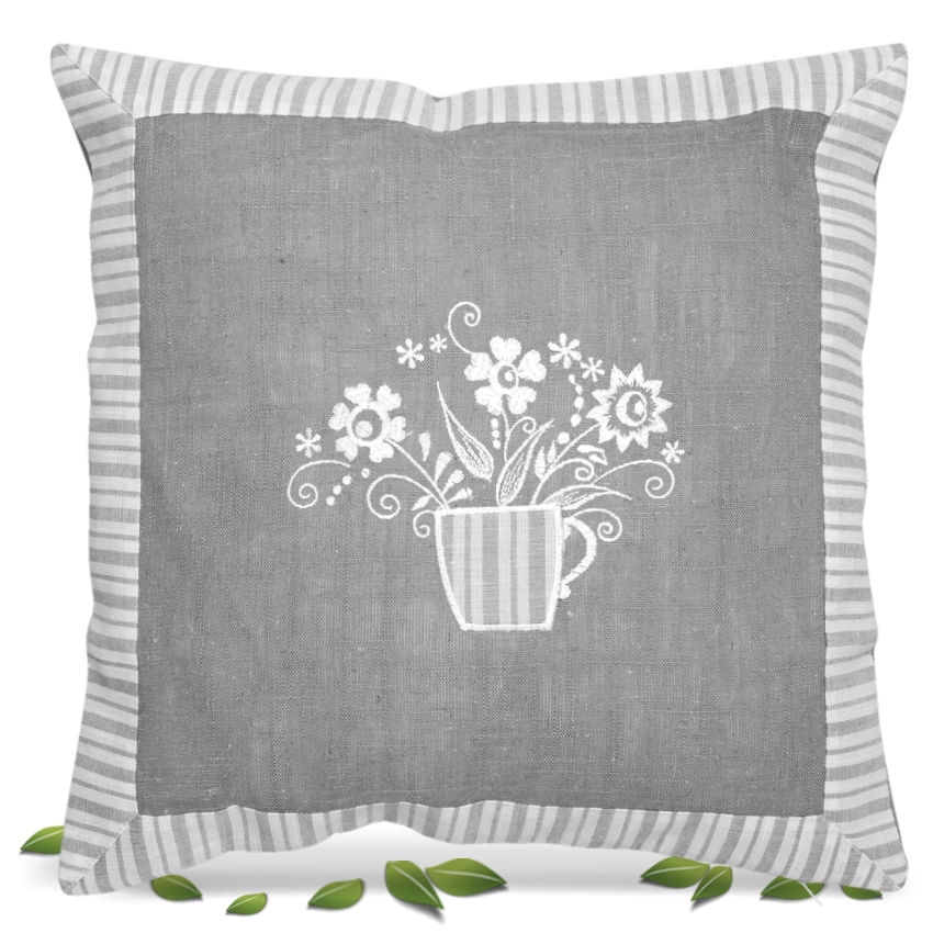Wendekissen Clayre & Eef Stuhlkissenhülle Leinen Kissen Landhausstil "Blumenkorb" Wendekissen Clayre & Eef Stuhlkissenhülle Leinen Kissen Landhausstil "Blumenkorb" Leinen Baumwolle streifen grau