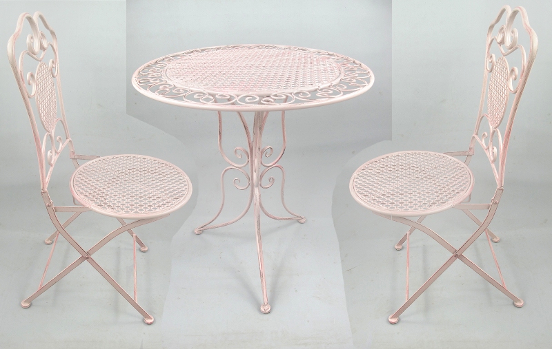 Tisch + 2 Stühle Metall französischer Vintage Look neu Gartentisch 3er-SET Tisch + 2 Stühle Metall französischer Vintage Look neu Gartentisch 3er-SET