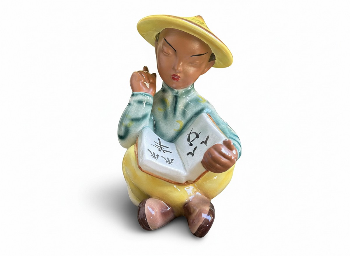 Gmundner Keramik Figur lesender Chinese Carli Bauer um 1960 Carli Bauer Chinese