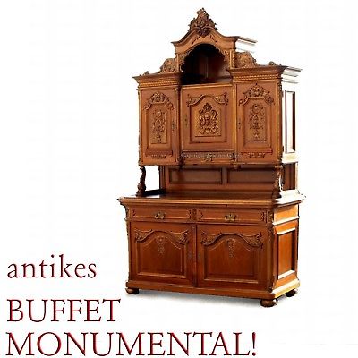 Monumentale KREDENZ üppig geschnitzt Historismus Buffet antiker Schrank SATYR