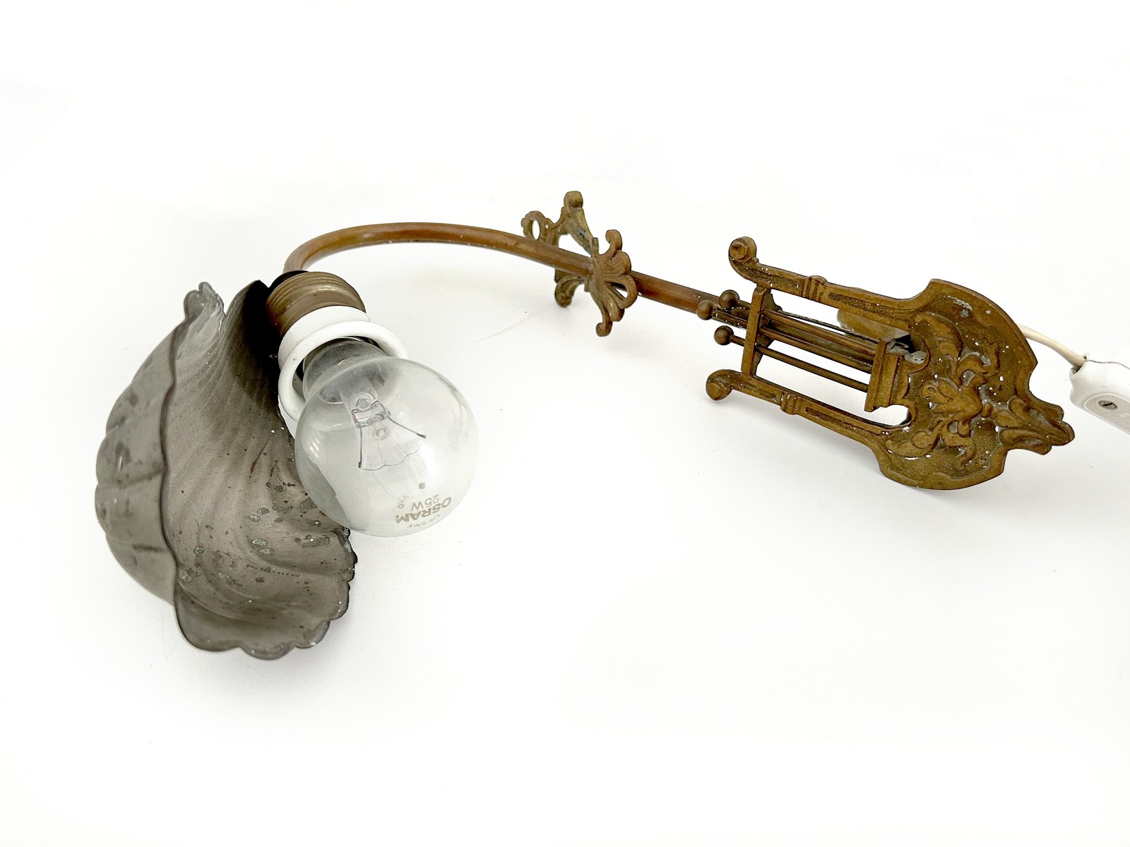 Vintage Klemmlampe antiker Leuchter Lyra Design Art Deco Vintage Klemmlampe antiker Leuchter Orchesterlampe Notenständer Muschel Lyra Wandlampe Tischlampe Tischleuchter Antiquität Art Deco Musik