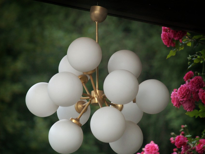 antike Lampe Glaskugeln Messing Bubbles Midcentury Retro 60er-Jahre 70er 50er Shabby Chic Design Sputnik