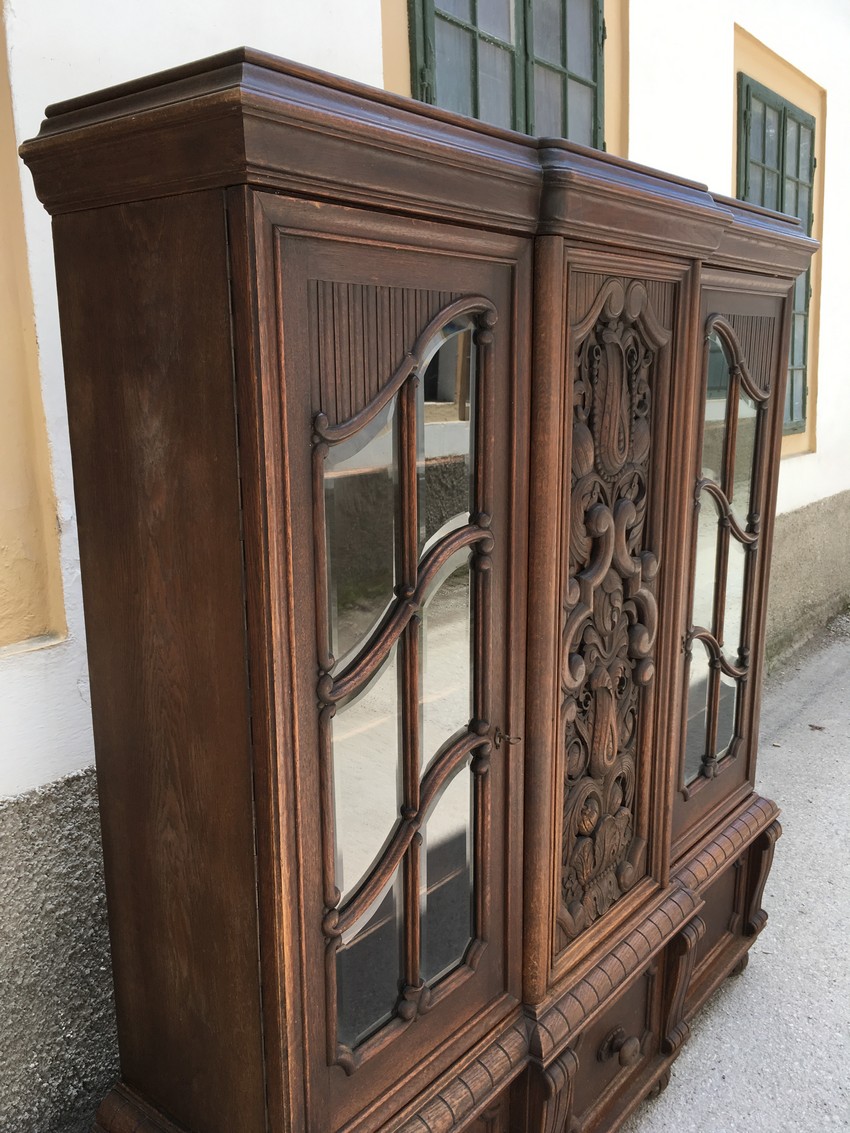 antiker Schrank Barock Vitrine JUGENDSTIL facettierte Gläser Bücherschrank
