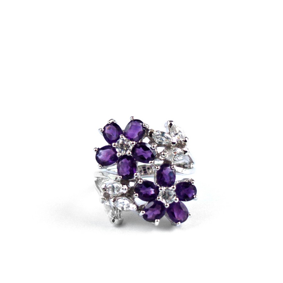 Ring 925 Silber Amethyst und Zirkonia Edelsteine Schmuck