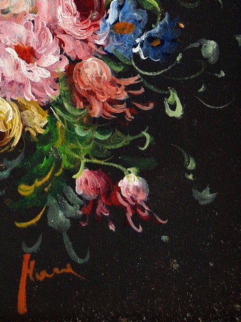 Ölbild Stilleben Blumen Malerei in goldenem Rahmen "Rosen & Tulpen"