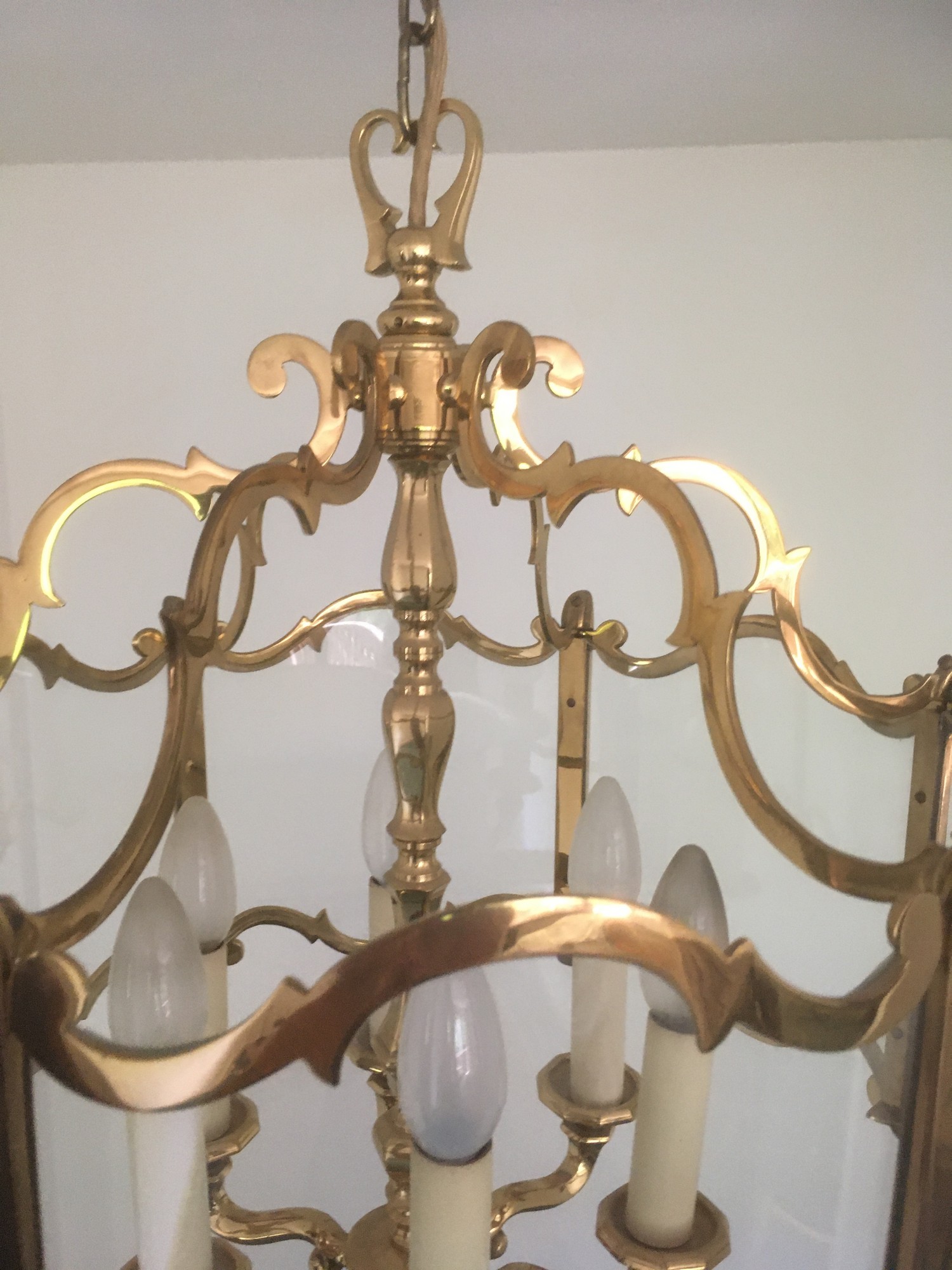 Kronleuchter Vintage Messing Glas Kristall antik Hängelampe golden