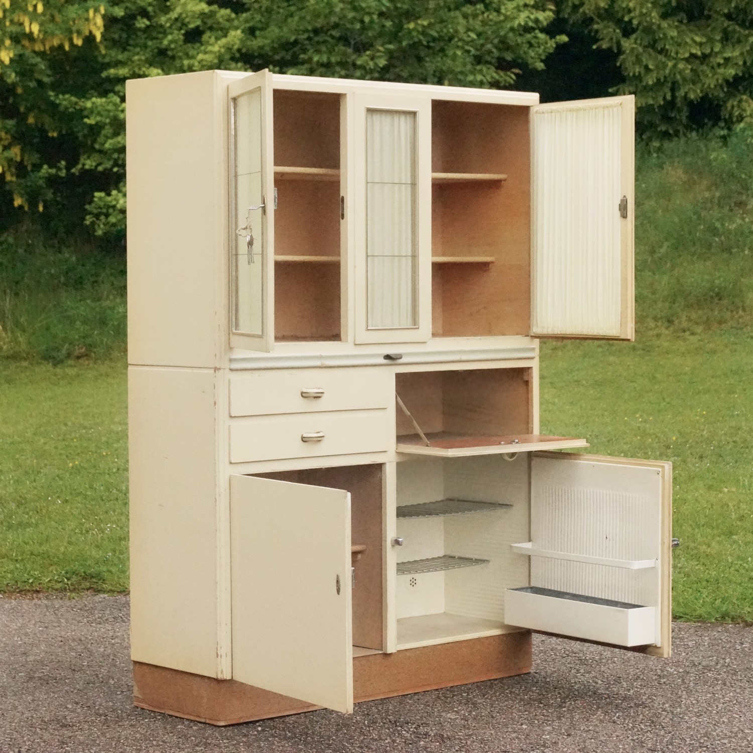 Küchenschrank creme Midcentury Vintage Schütten Schrank