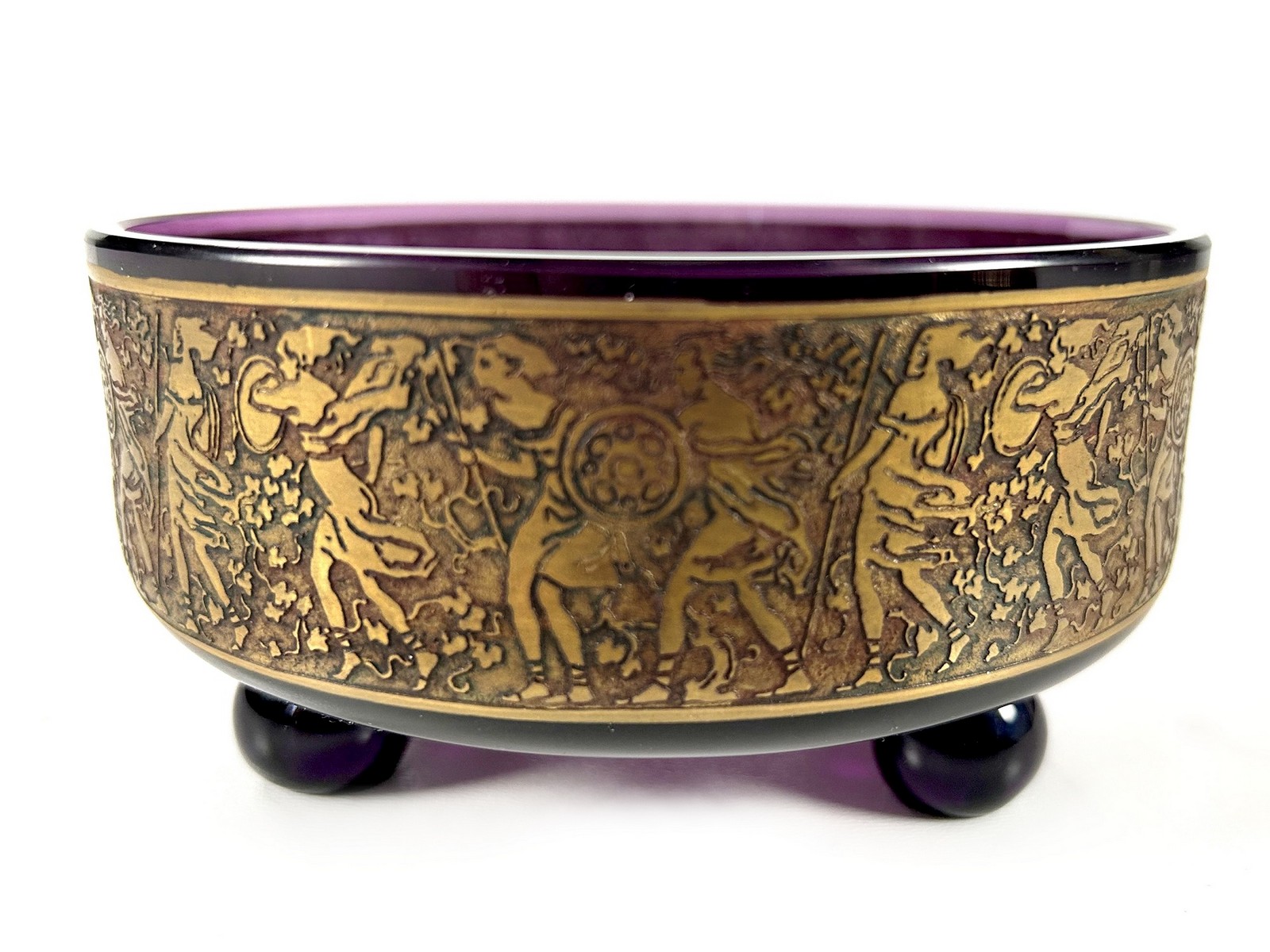 Deckeldose Schale Amethystglas Moser Karlsbad Amazonen signiert