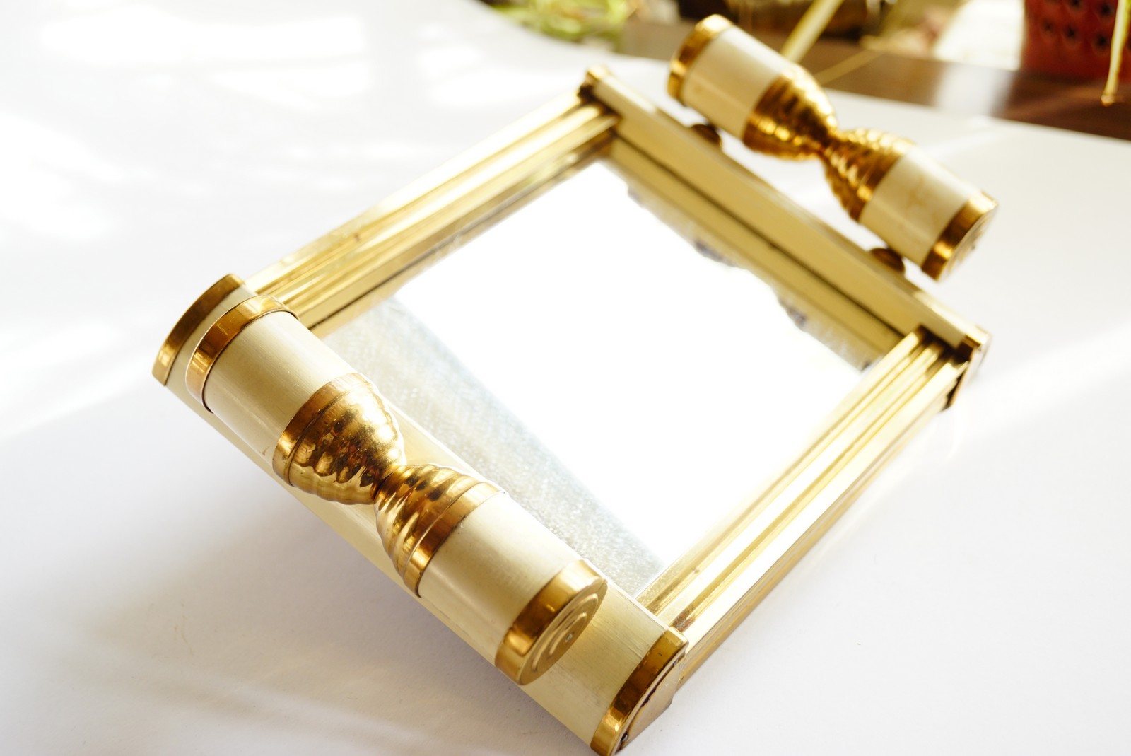 Antik Tablett Art Deco 1920 creme-weiß für Rauchertisch Spiegel Ablage