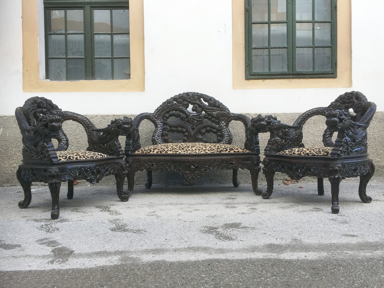 Sofa China Möbel Bench beschnitzt antik Loveseat Drachen Sitzbank Asiatika