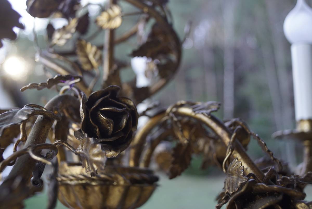 Florentiner Vintage Kronleuchter Rosen vergoldet Jugendstil Mid Century Regency-Stil Kögl Koegl