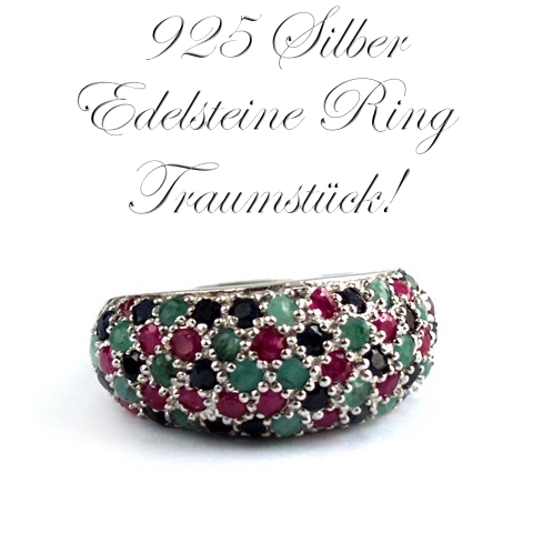 Ring Silber 925 Damenring echte Edelsteine RUBIN SMARAGD SAPHIR 925 Silber Ring Rubin Saphir Smaragd
