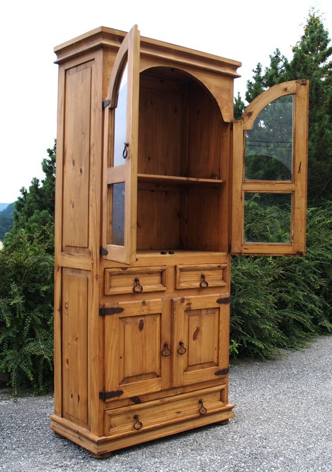 Schrank Pinie Vitrine Antikstil