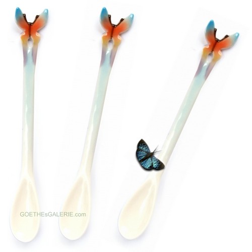 floraler Keramik Porzellan Löffel handbemalt "blauer Schmetterling" Keramik Löffel blauer Schmetterling