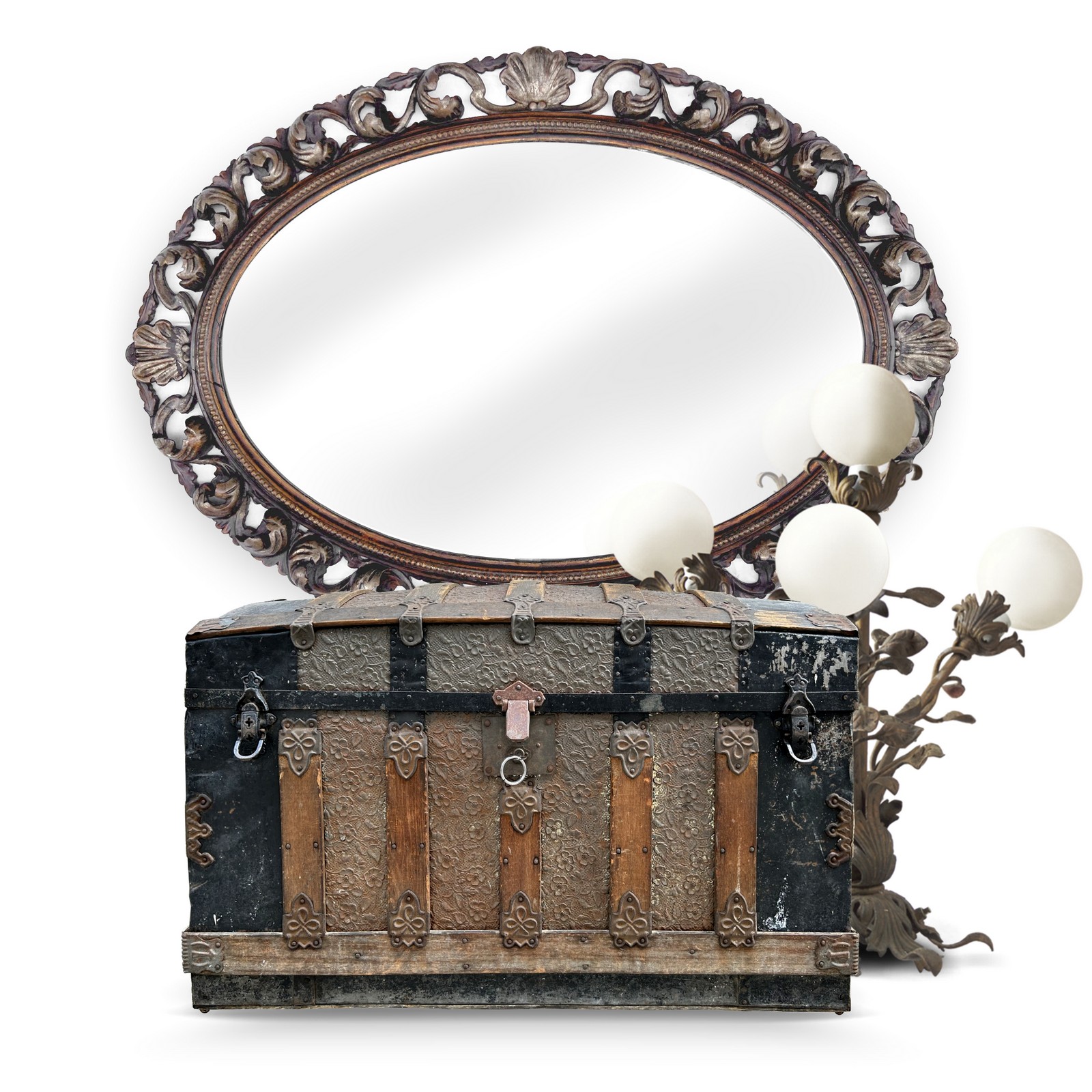Florentiner Spiegel antik Barockstil, Vintage Eleganz aus dem 19. Jahrhundert Florentiner Barock Spiegel antiker Bilderrahmen gold silber Akanthusblätter Perlrand