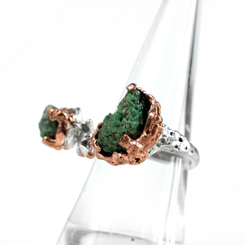 Damenring 925 Silber Handarbeit grüner Stein